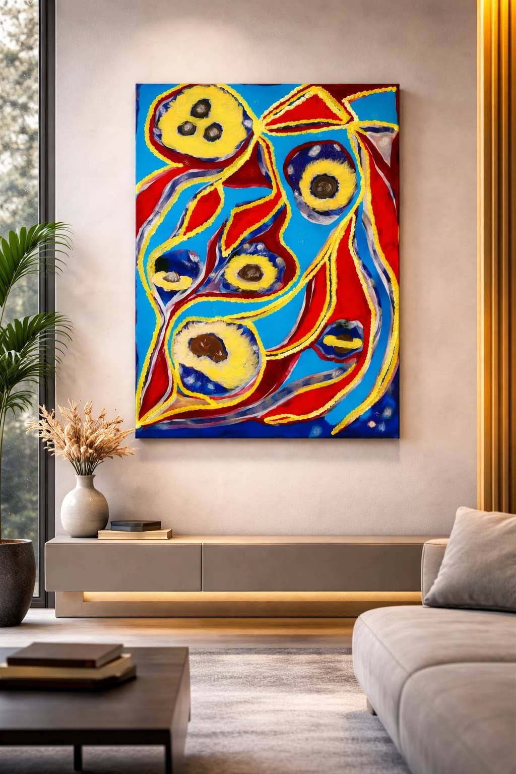 Acrylgemaelde 'Kosmische Koerperspiele' von Aldona Waloch, 2021, 60 x 80 cm.